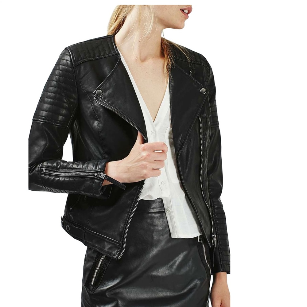 Topshop Nelly Faux leather biker jacket